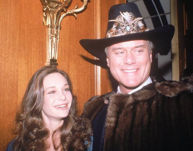 Actress Mary Crosby and actor Larry Hagman, who played J.R. Ewing in the popular TV series "Dallas," are seen during a party on November 21, 1980. Crosby starred as Kristin Shepard, main character Sue Ellen's sister, and the woman who shoots J.R. in an episode. 