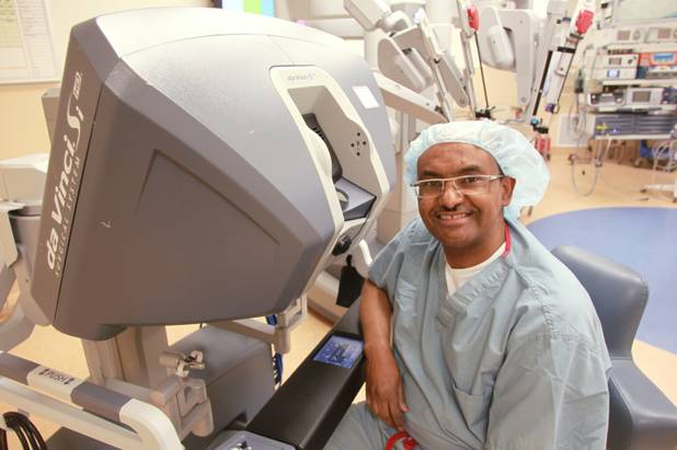 Urologist Mulugeta Kassahun uses the robotic da Vinci Surgical System unit to operate on people with bladder, testicular, prostate or kidney cancer.
