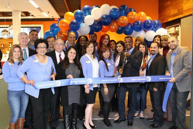 A ribbon cutting is held at AT&T's new location at 710 E. Flamingo Road.