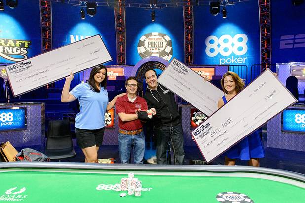 WSOP.com hosted the second annual Battle of the News charity poker tournament during the 2015 World Series of Poker. Shawn Tempesta from ABC’s “The Morning Blend” won first place and split his prize money, with $2,000 going to the International Rett Syndrome Foundation and $1,000 going to the Healing NET Foundation on behalf of Fox 5’s Jon Castagnino. Christine Maddela of Fox 5 placed second, with $2,000 going to the Geoff Morris Gray House Scholarship Fund. Vicki Gonzalez of KSNV News 3 won $1,000 for Safe Nest.