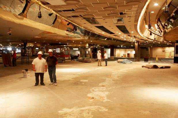 Workers work on the casino floor at the Plaza Wednesday, June 22, 2011. The Plaza is undergoing a $35 million dollar remodel and plans to open in September.
