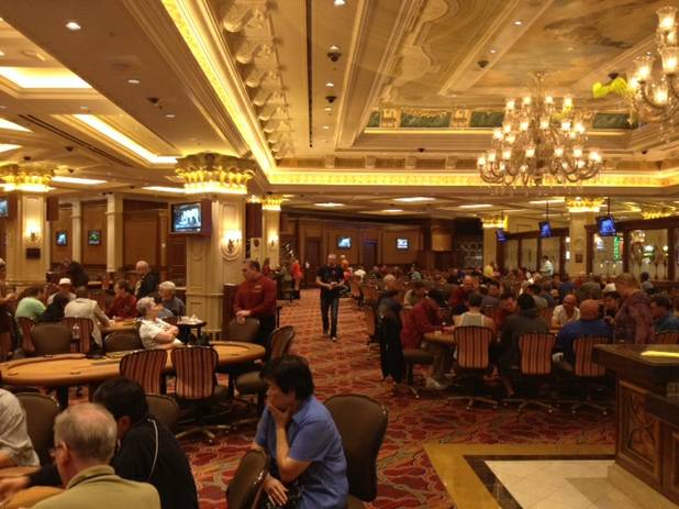 The Venetian poker room is busy Monday, July 22, 2013, despite a planned boycott by poker professionals in response to owner Sheldon Adelson's negative remarks about online gambling. 
