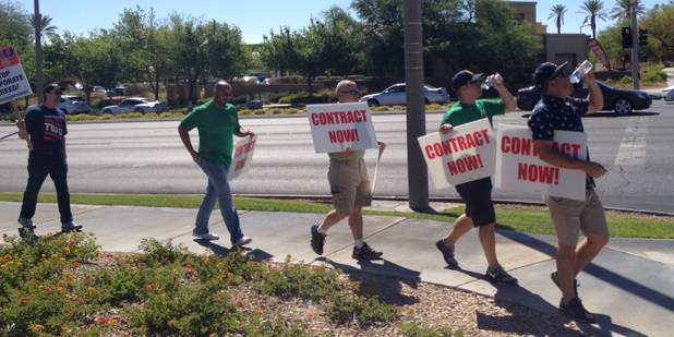Members of the Transport Workers Union picket in front of Allegiant Air's Summerlin headquarters Thursday, June 18, 2015 in Las Vegas to support Allegiant's flight attendants, who do not have a collective bargaining agreement with the airline.