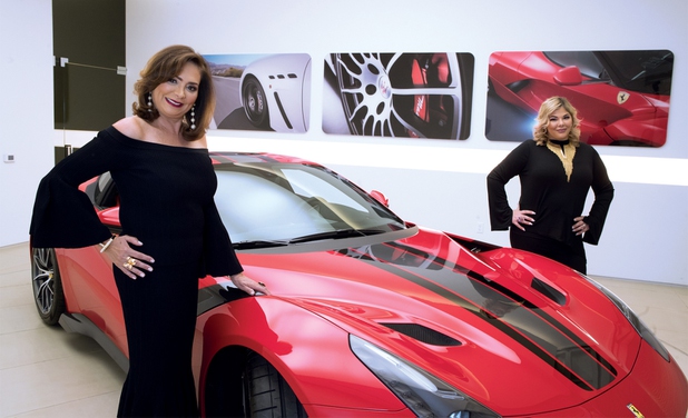Carolynn Towbin and Jesika Towbin-Mansour, owners of Ferrari Maserati of Las Vegas with one of their prized vehicles.